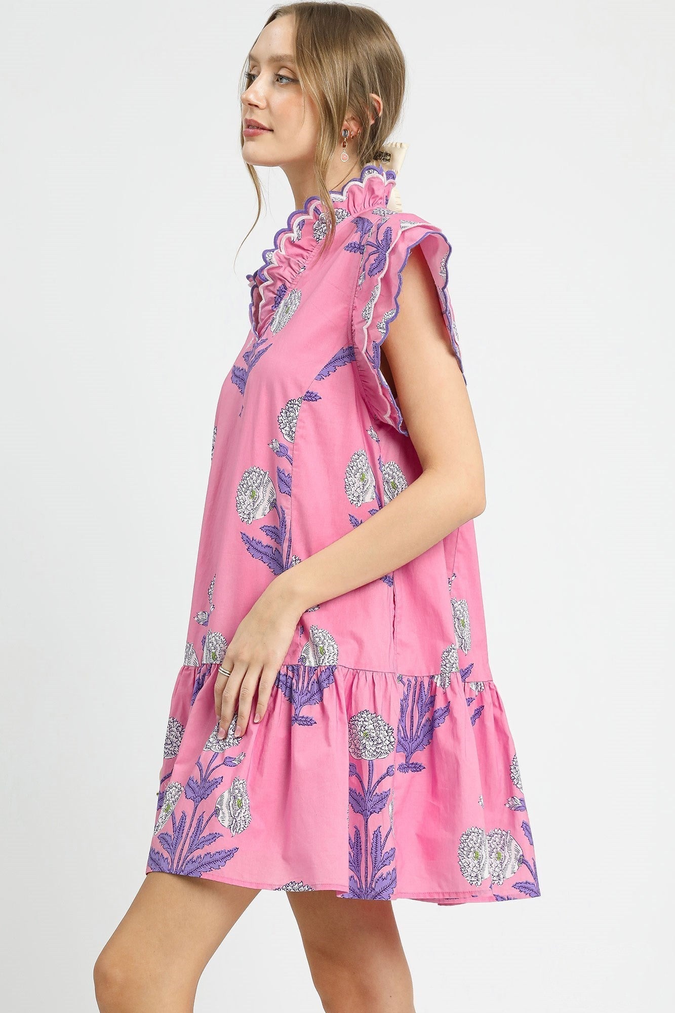 Umgee Bold Floral Print Mini Dress in Pink Mix
