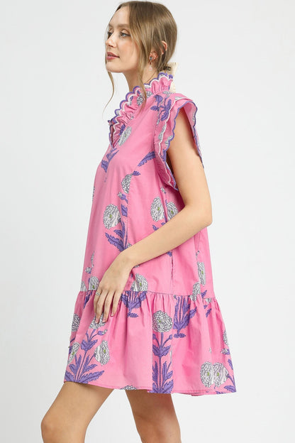 Umgee Bold Floral Print Mini Dress in Pink Mix