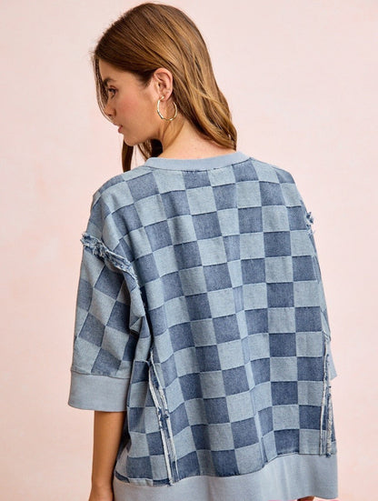 BiBi OVERSIZED Denim Checkered Top in Denim ON ORDER