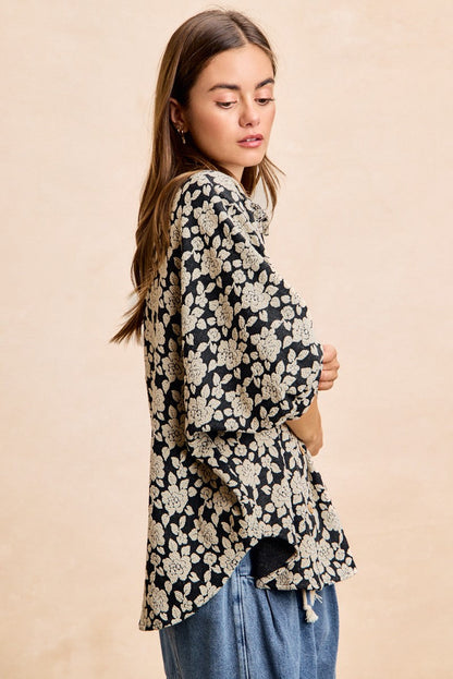 BiBi Floral Jacquard Dolman Sleeve Top in Black/Light Grey