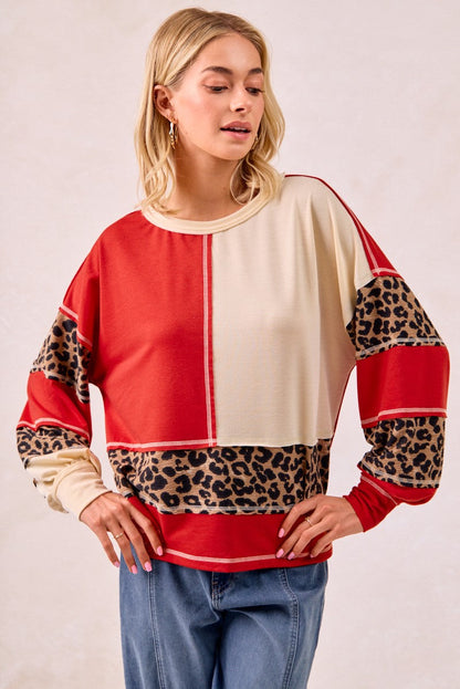 BiBi Mix N Match French Terry Top in Dark Red
