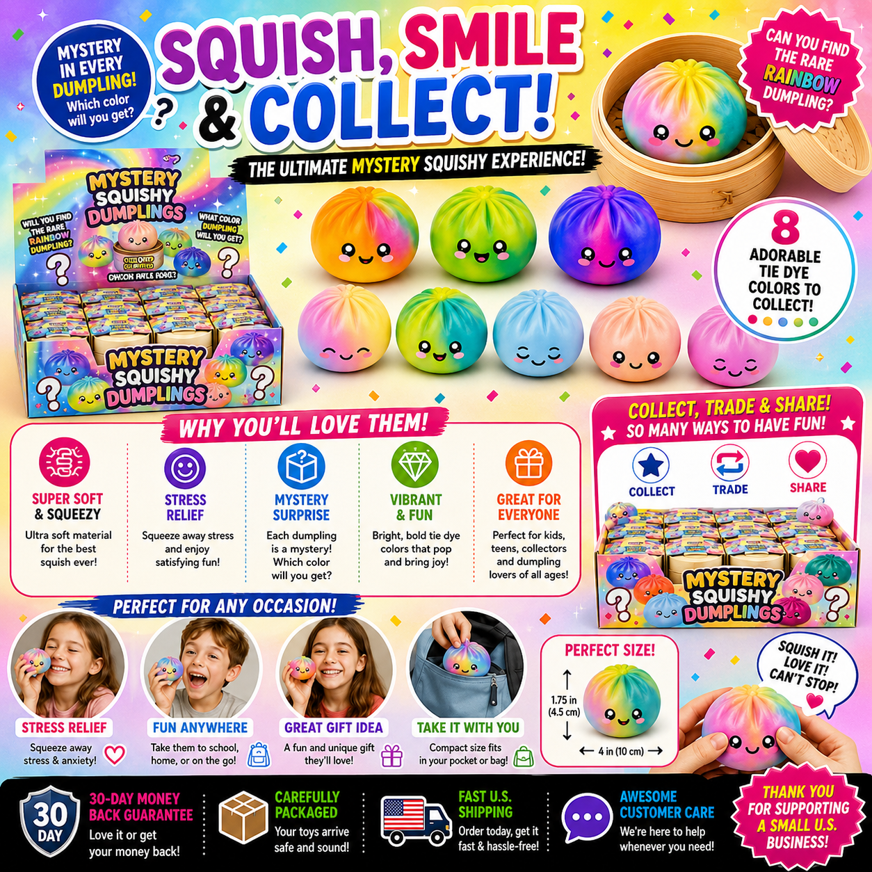 Tie Dye Squishy Dumplings Toy – 4" Mystery Collectible Squeeze Toy