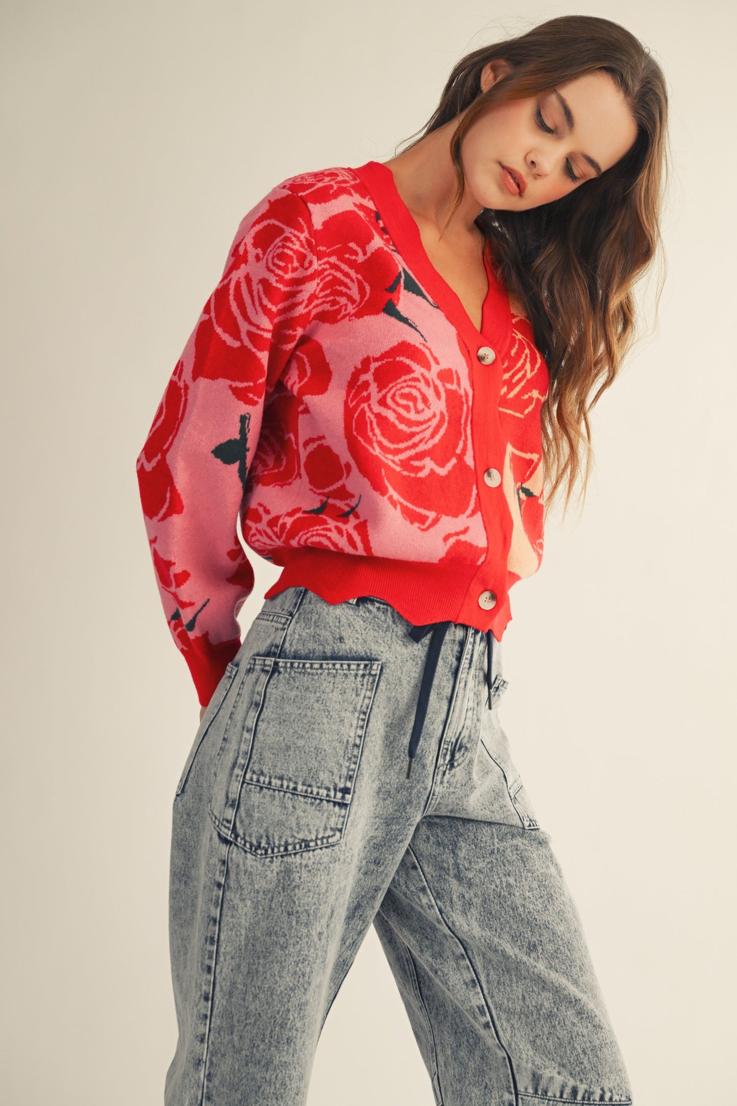 LovLov Rose Floral Cardigan in Rose Pink