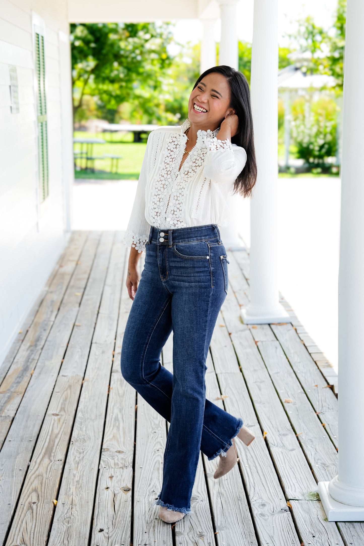 Restock! Judy Blue Feeling Fine Dark Wash High Rise Non Distressed Vintage Frayed Hem Bootcut Jeans