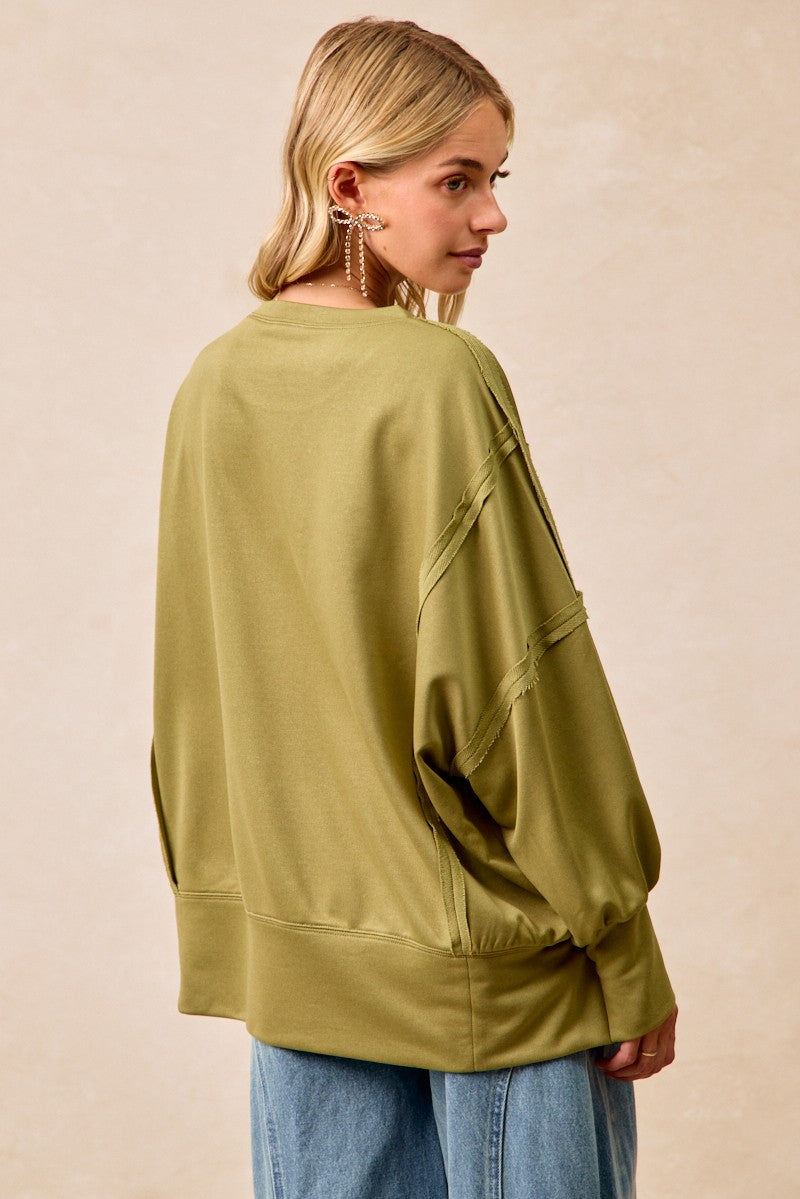 BiBi OVERSIZED Plaid Pumpkin Patch French Terry Top in Olive