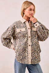 BiBi Mineral Washed Leopard Print Shacket
