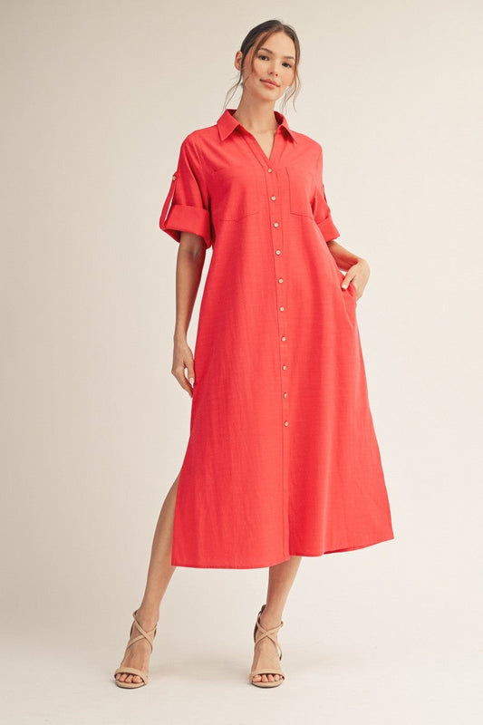 Jodifl Woven Midi Dress in Red