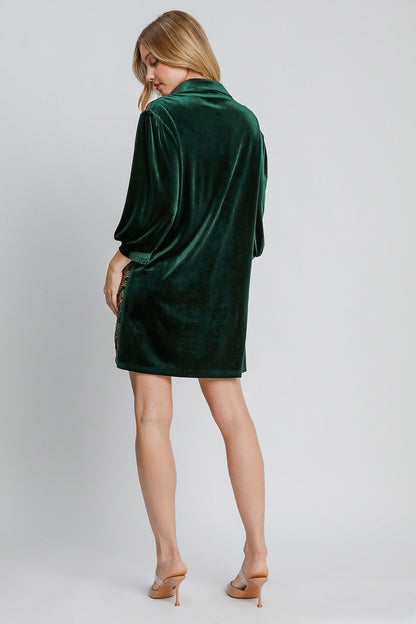 Umgee Velvet Lace Mini Dress in Hunter Green