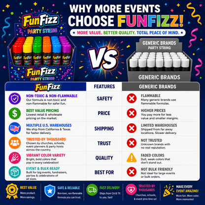 FunFizz Silly Party String Spray (24 Pack) – Non-Toxic Color String Aerosol for Birthday Parties, Weddings, Celebrations, School Events & Festive Occasions