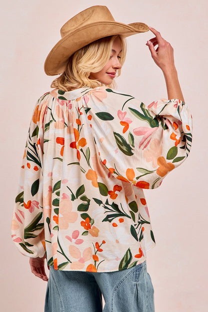 BiBi Floral Print Exaggerated Balloon Sleeve Top in Floral