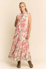 Davi & Dani Floral Maxi Dress with Lace Trim in Floral Multi