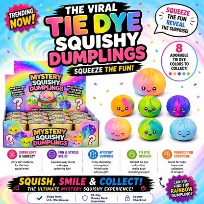 Tie Dye Squishy Dumplings Toy – 4" Mystery Collectible Squeeze Toy