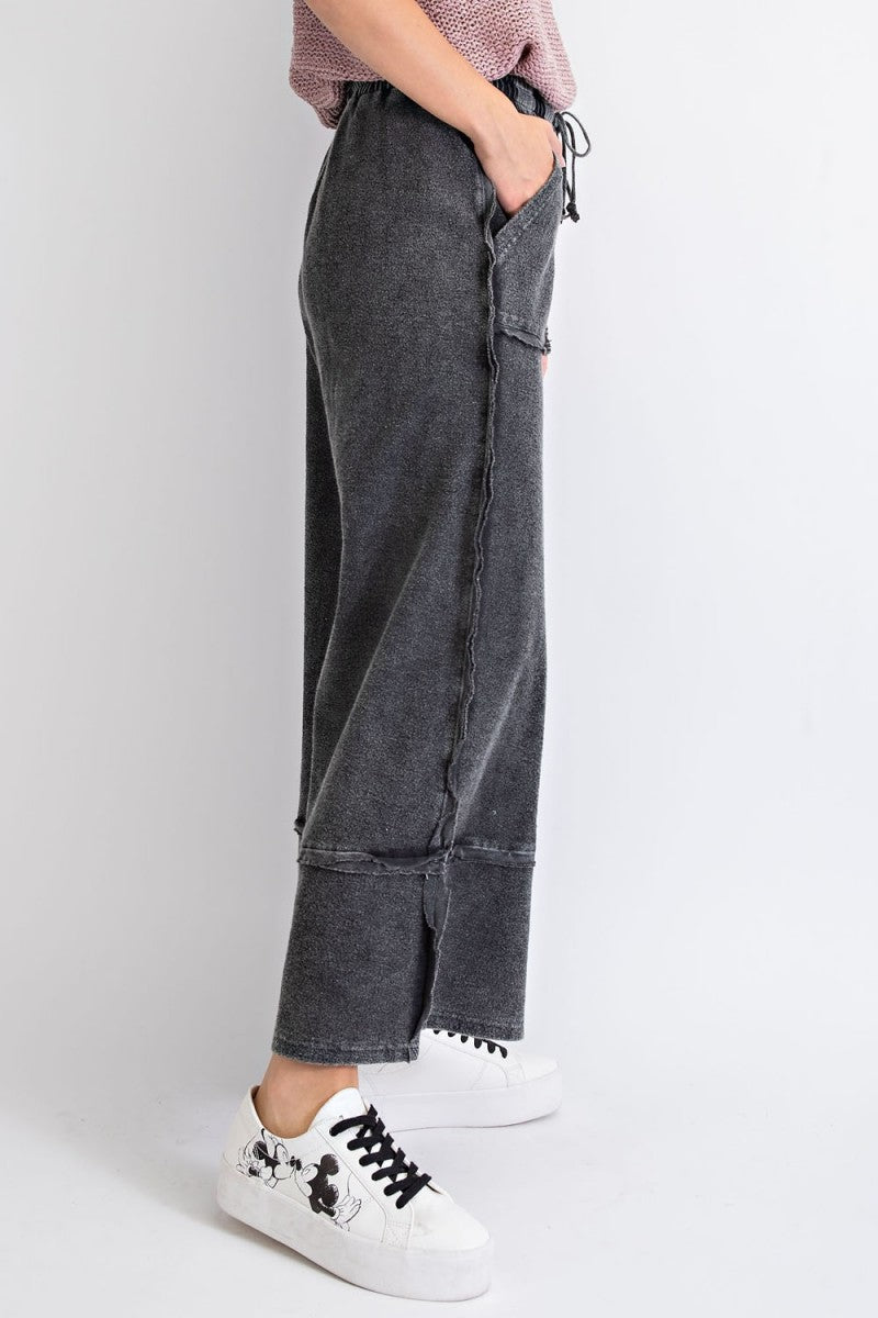 Easel Terry Palazzo Pants in Black