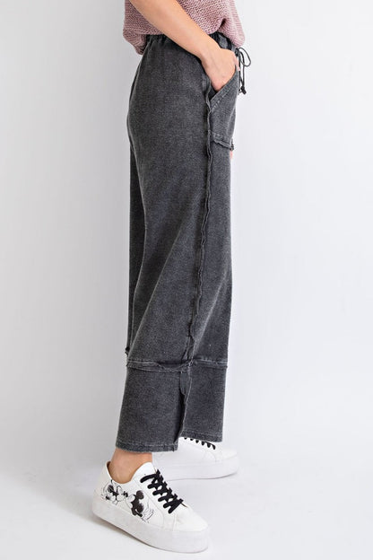 Easel Terry Palazzo Pants in Black