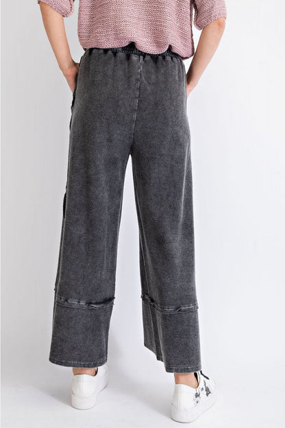 Easel Terry Palazzo Pants in Black