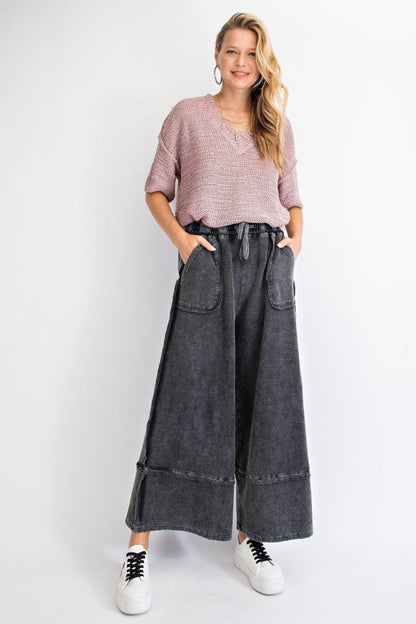 Easel Terry Palazzo Pants in Black