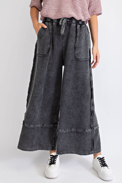 Easel Terry Palazzo Pants in Black