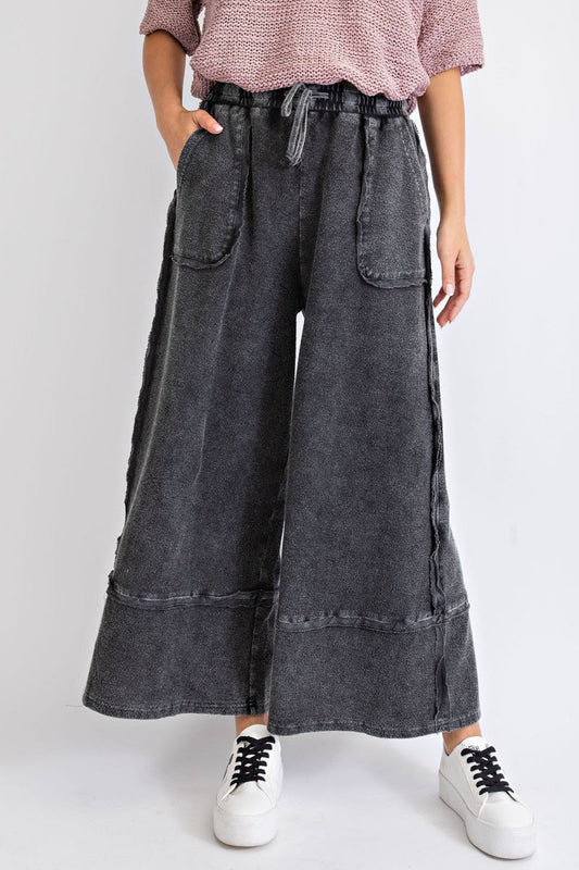 Easel Terry Palazzo Pants in Black