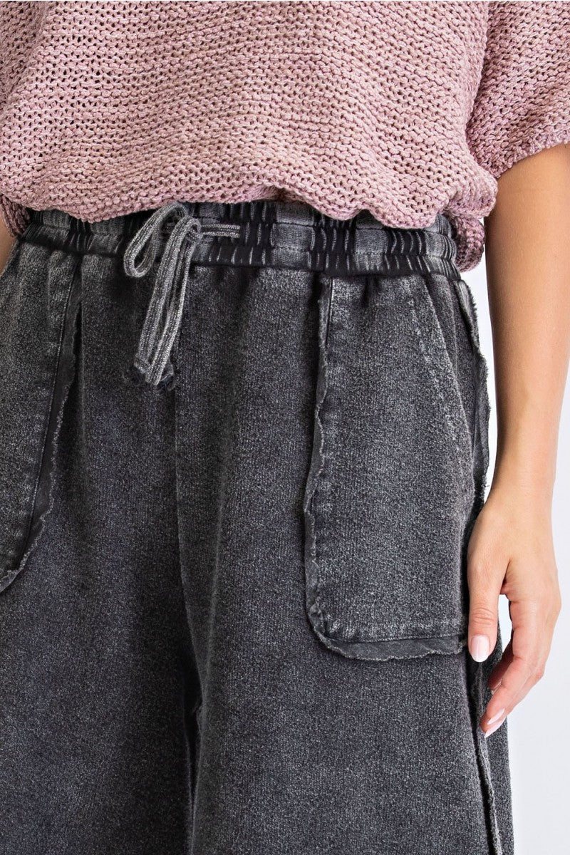 Easel Terry Palazzo Pants in Black