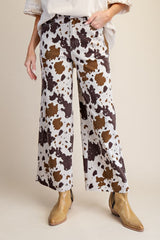 Easel Cow Print Twill Pants in Mushroom