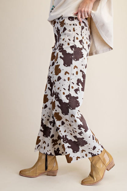 Easel Cow Print Twill Pants in Mushroom