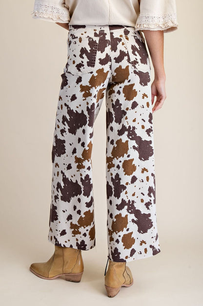 Easel Cow Print Twill Pants in Mushroom