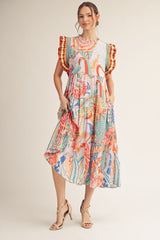 Jodifl Boho Tropical Print Midi Dress in Turquoise Mix