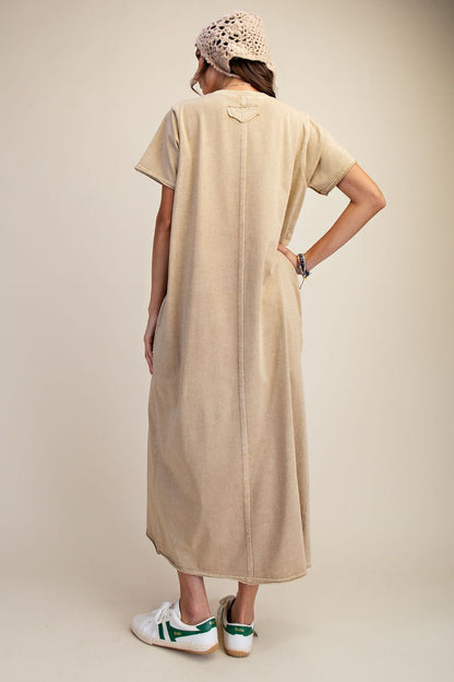 Easel Mineral Washed Maxi Dress in Toast