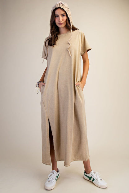 Easel Mineral Washed Maxi Dress in Toast