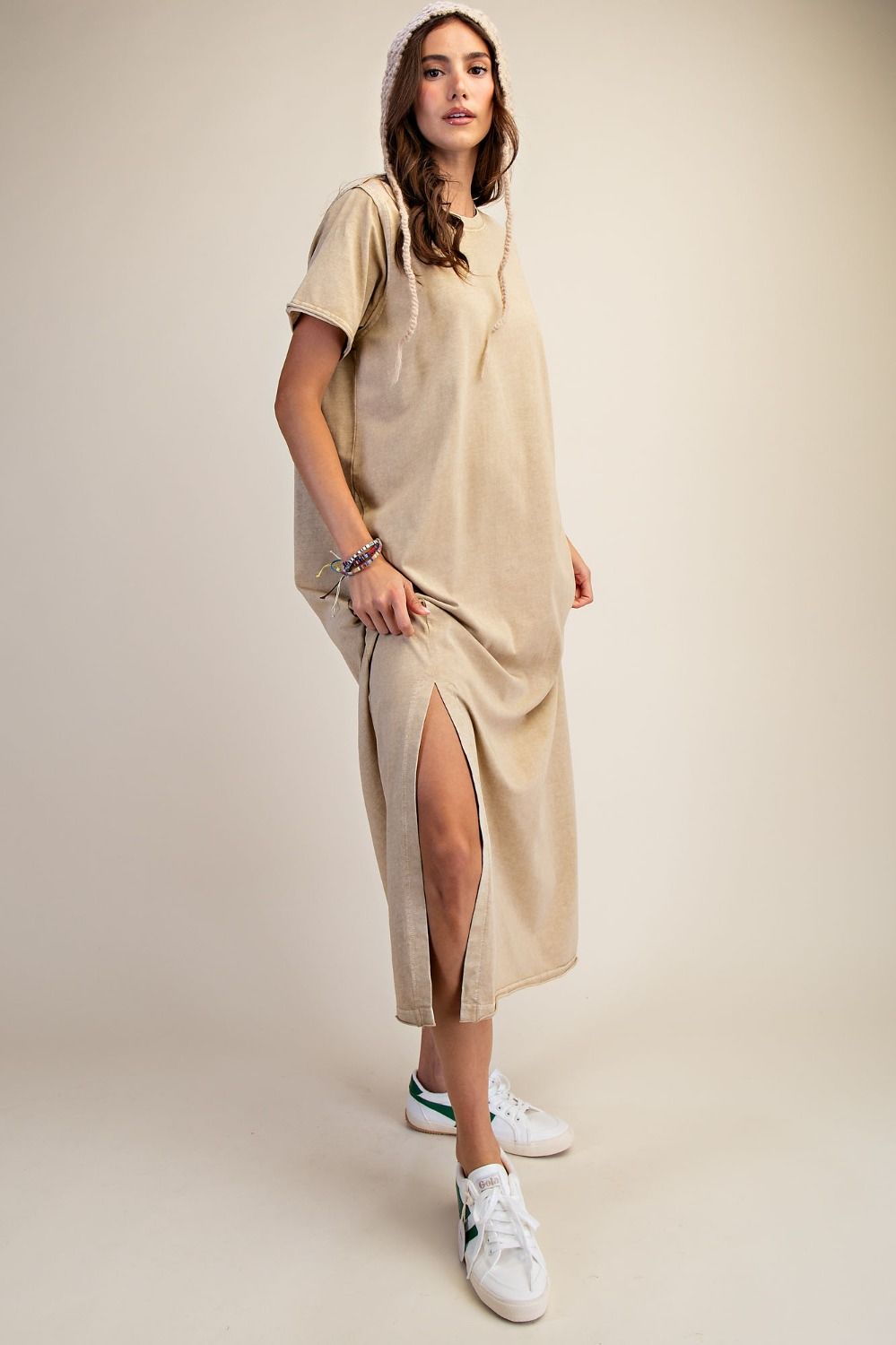 Easel Mineral Washed Maxi Dress in Toast