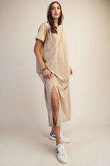 Easel Mineral Washed Maxi Dress in Toast