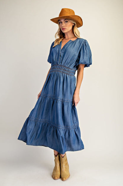 Easel Denim Maxi Dress in Washed Denim