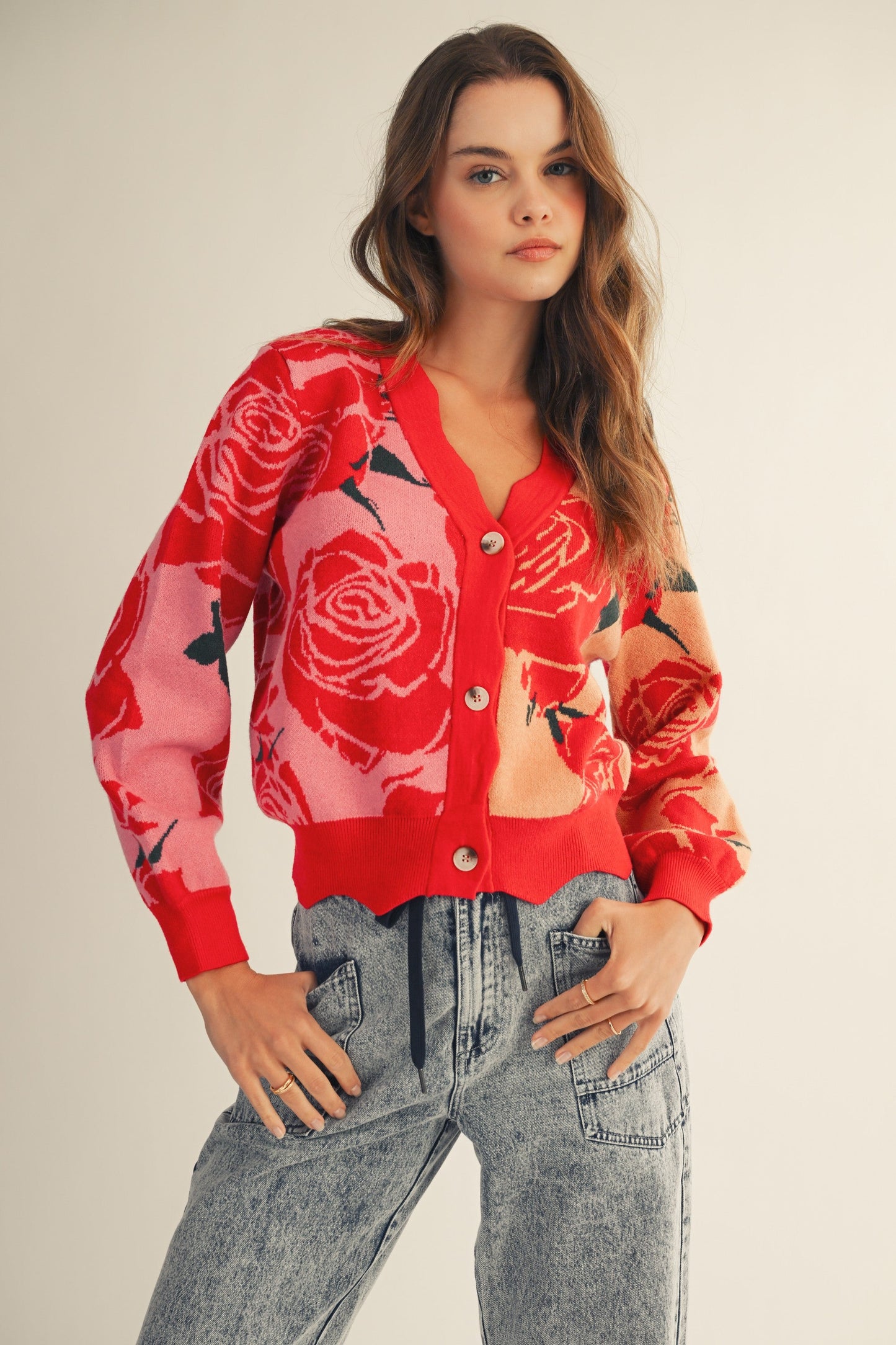 LovLov Rose Floral Cardigan in Rose Pink