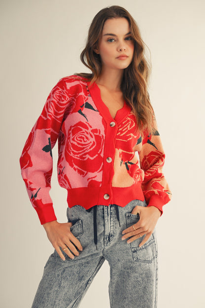 LovLov Rose Floral Cardigan in Rose Pink