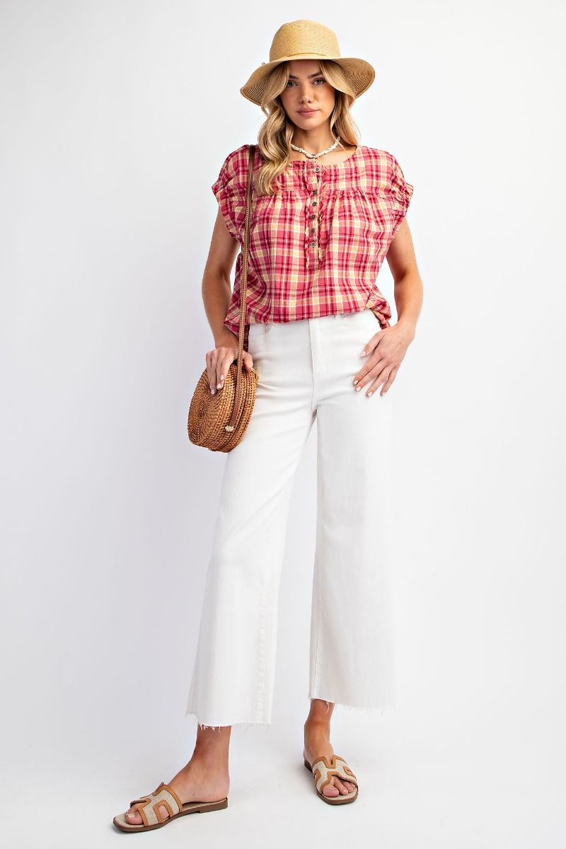 Easel Plaid Pattern Top in Hot Pink