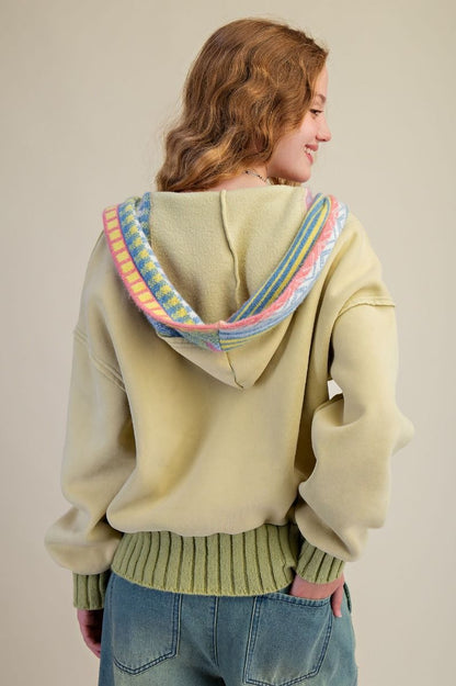Easel Mineral Washed Multi Colored Detailed Hoodie in American Pear