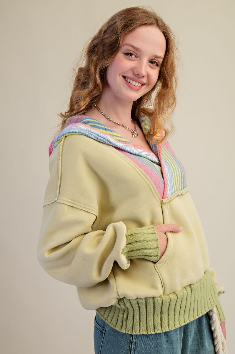 Easel Mineral Washed Multi Colored Detailed Hoodie in American Pear
