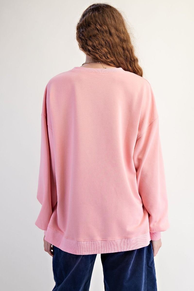 Easel Mineral Washed American Flag Patched Top in Coral