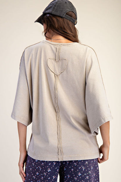 Easel Ruffle Heart Terry Knit Top in Sage Grey