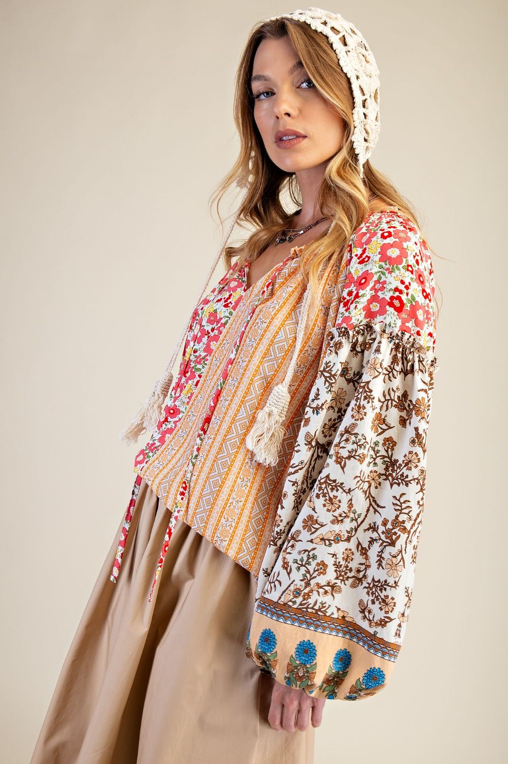Easel Mix n Match Printed Top in Coral