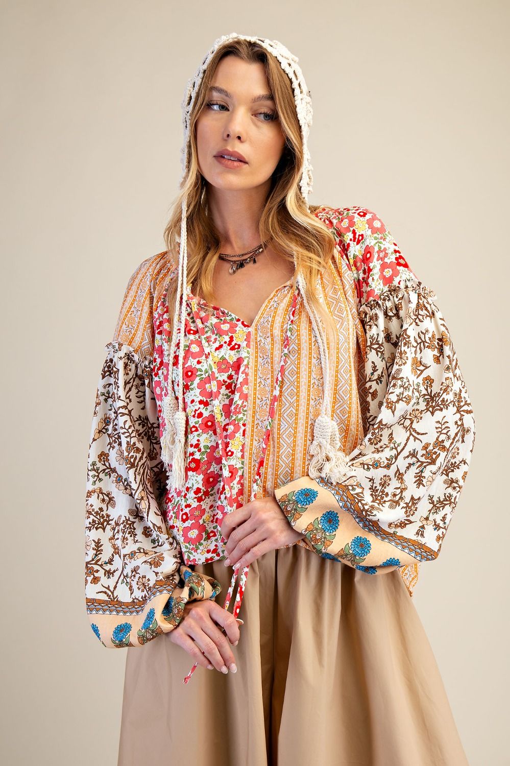 Easel Mix n Match Printed Top in Coral