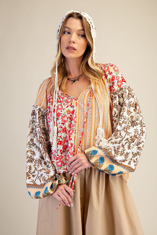 Easel Mix n Match Printed Top in Coral