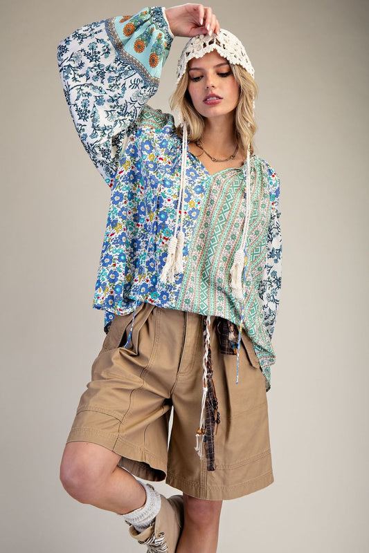 Easel Mix n Match Printed Top in Green