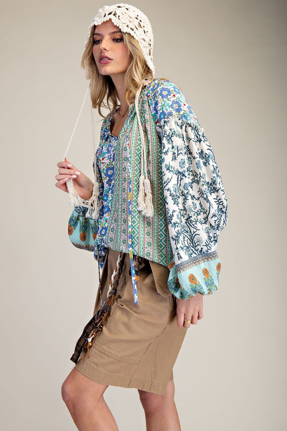 Easel Mix n Match Printed Top in Green