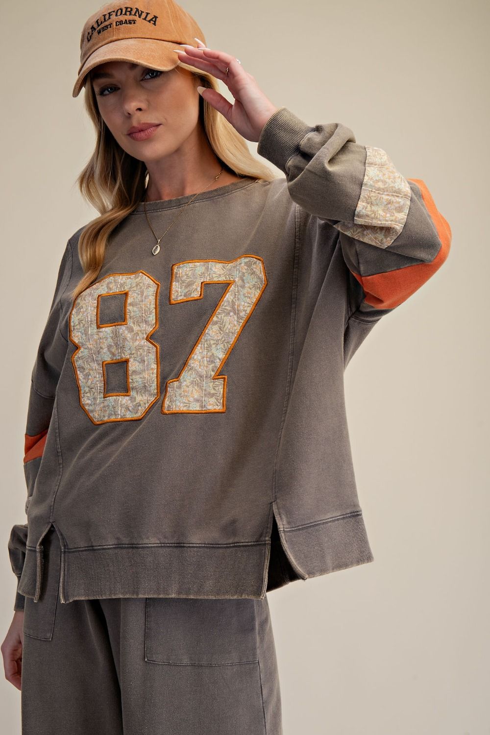 Easel 87 Graphic Patched Terry Knit Top in Ash