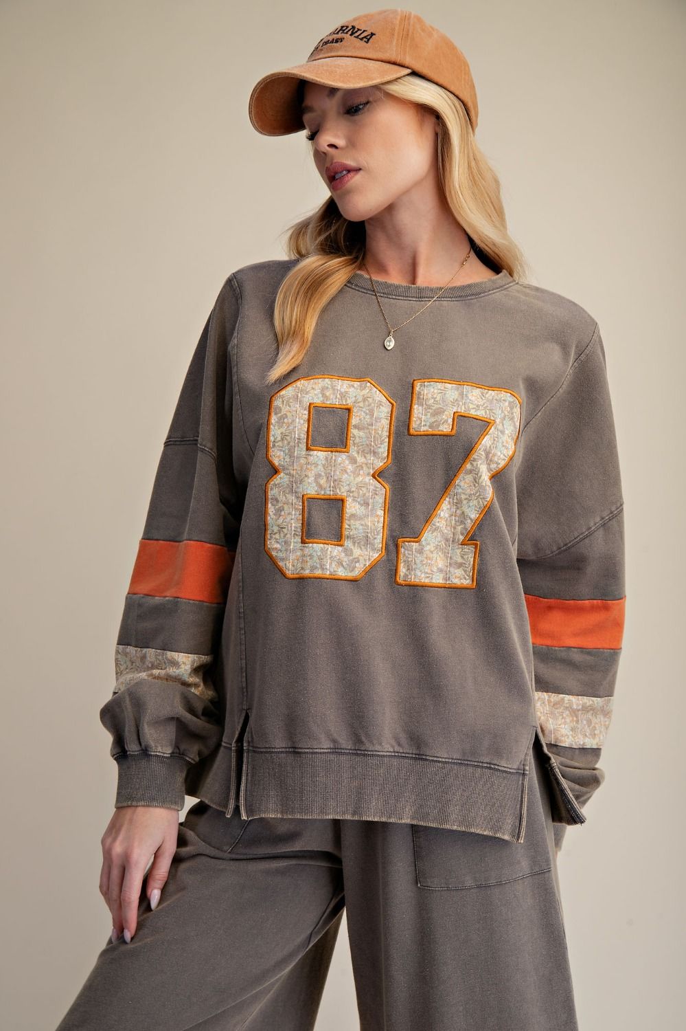 Easel 87 Graphic Patched Terry Knit Top in Ash