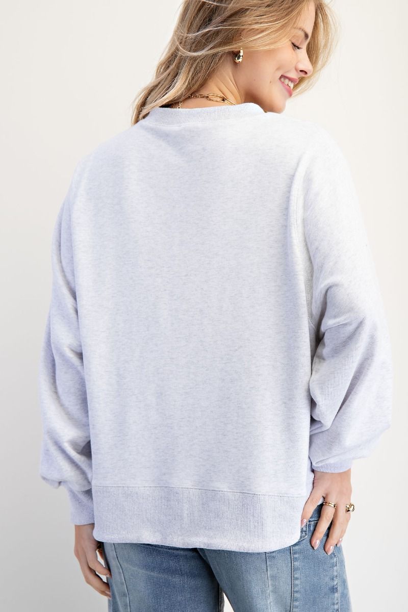 Easel Mineral Washed Terry Knit Top with USA Patches in Heather Grey