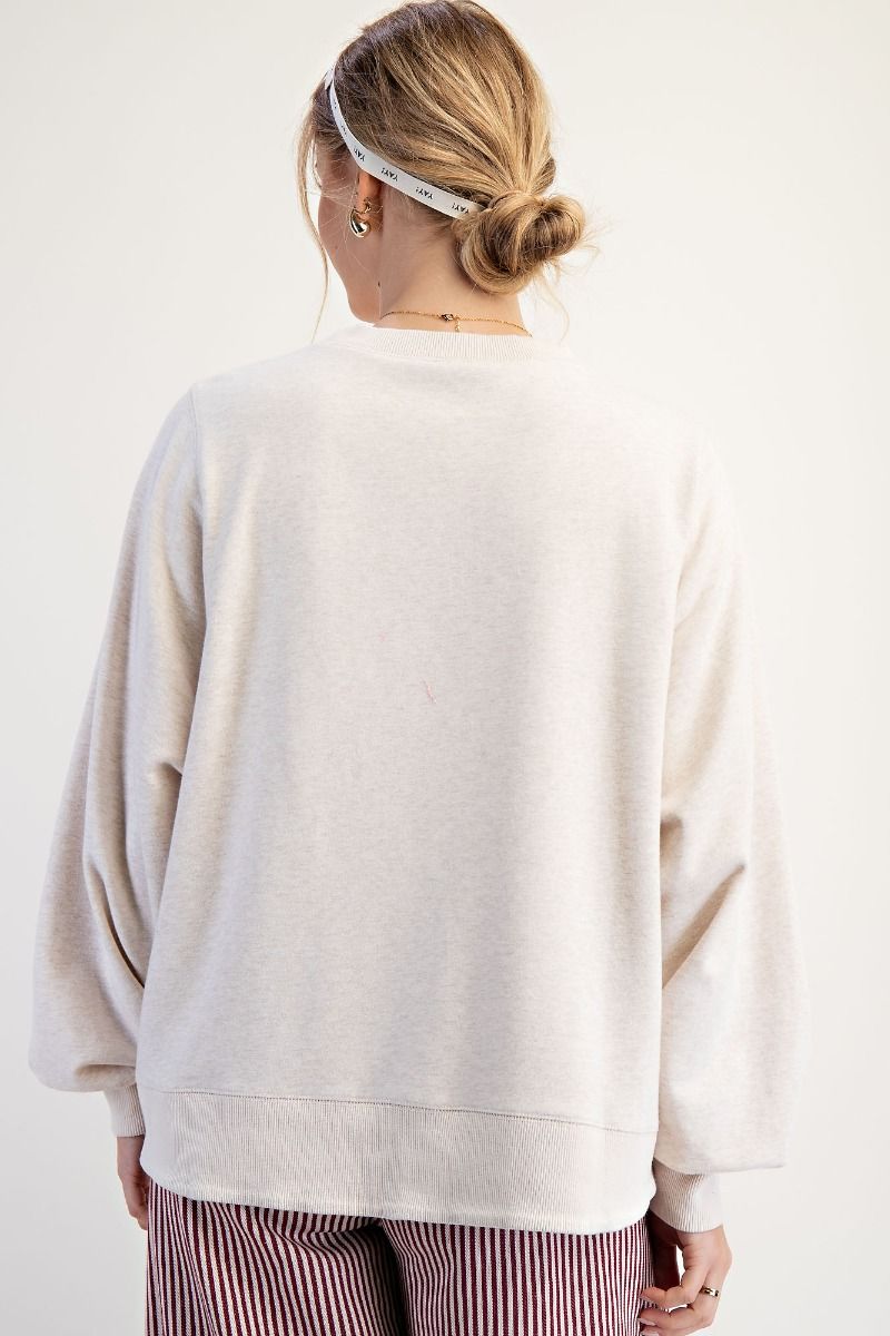 Easel Mineral Washed Terry Knit Top with USA Patches in Oatmeal