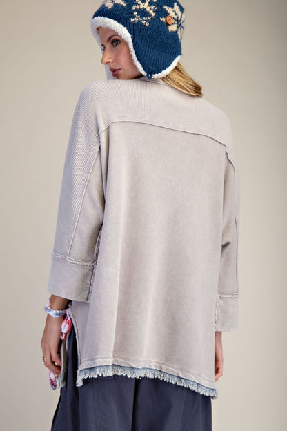 Easel Star patched Waffle Knit Top in Light Ash