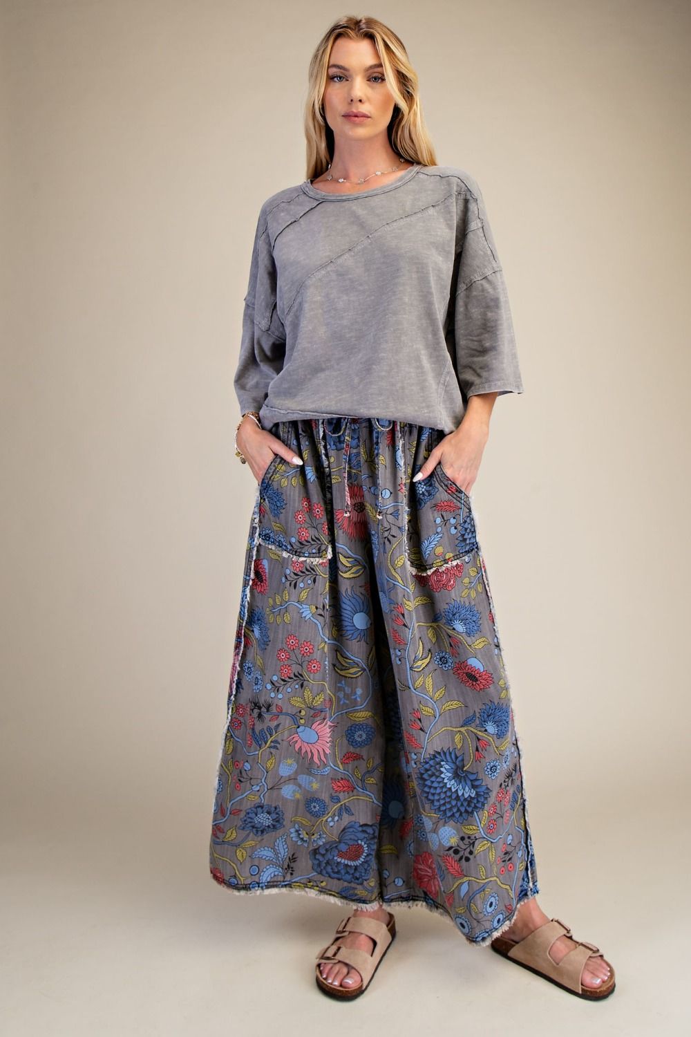 Easel OVERSIZED Mineral Washed Cotton Top in Grey
